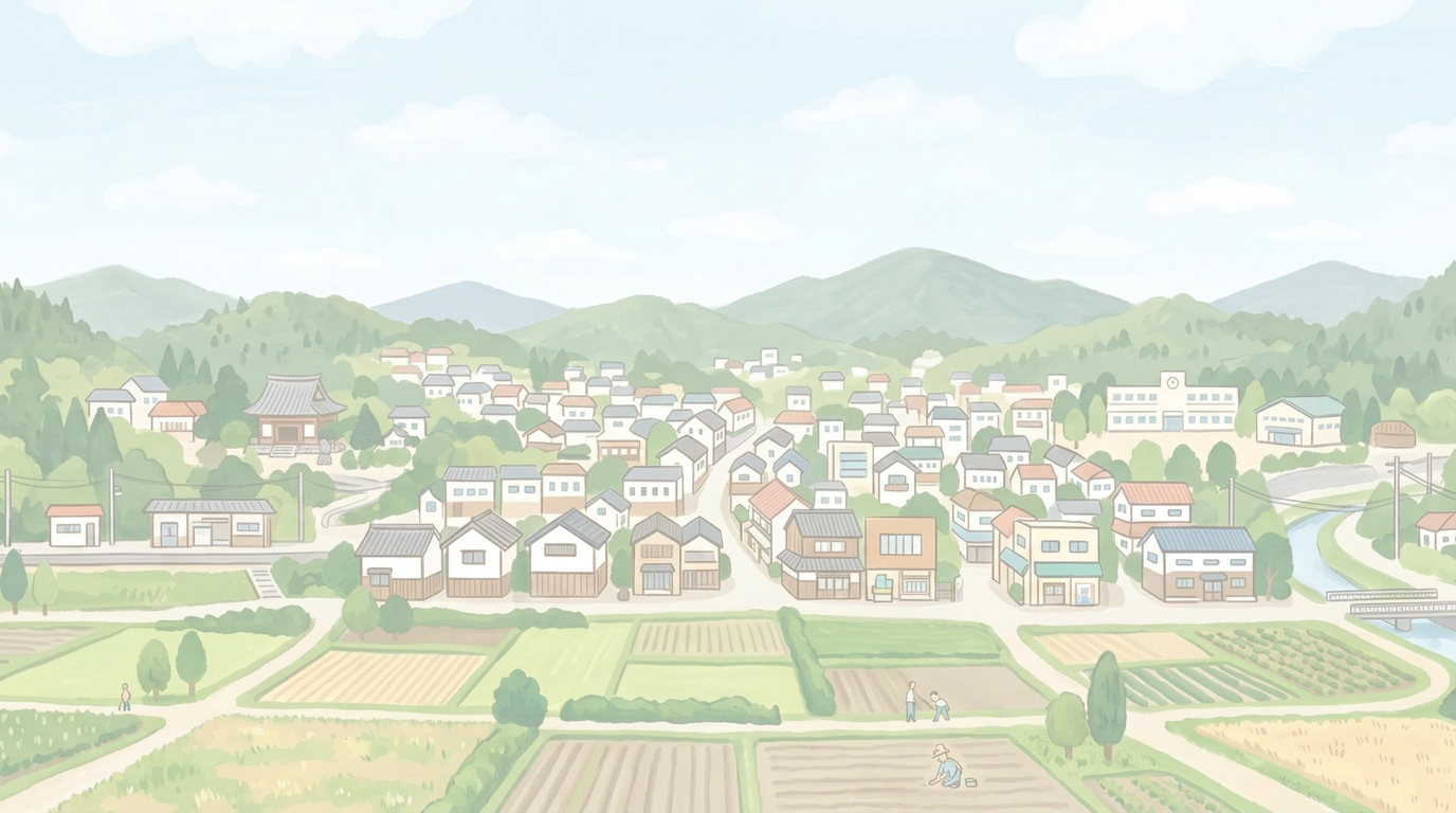 沖縄の畑と集落のやさしい風景